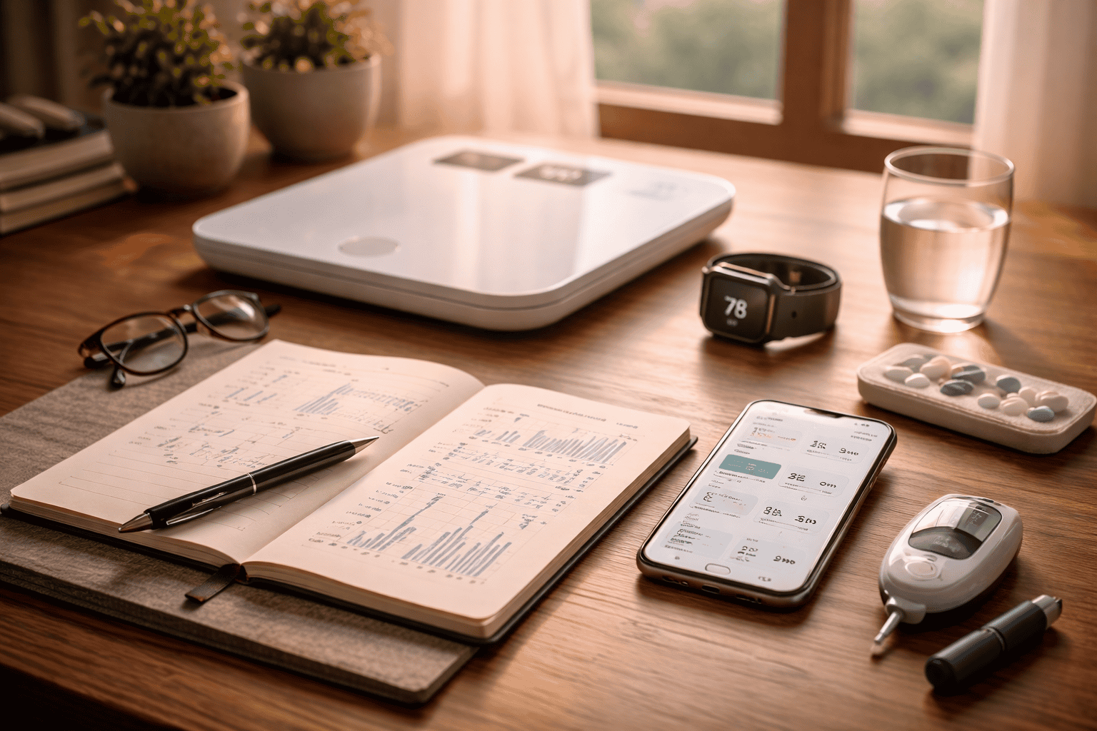 Metabolic health tracking setup with smart scale, HRV watch and lab notes